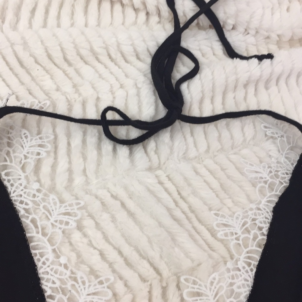 Black Deep-V Cut Bodysuit White Accent Size S - Picture 6 of 8